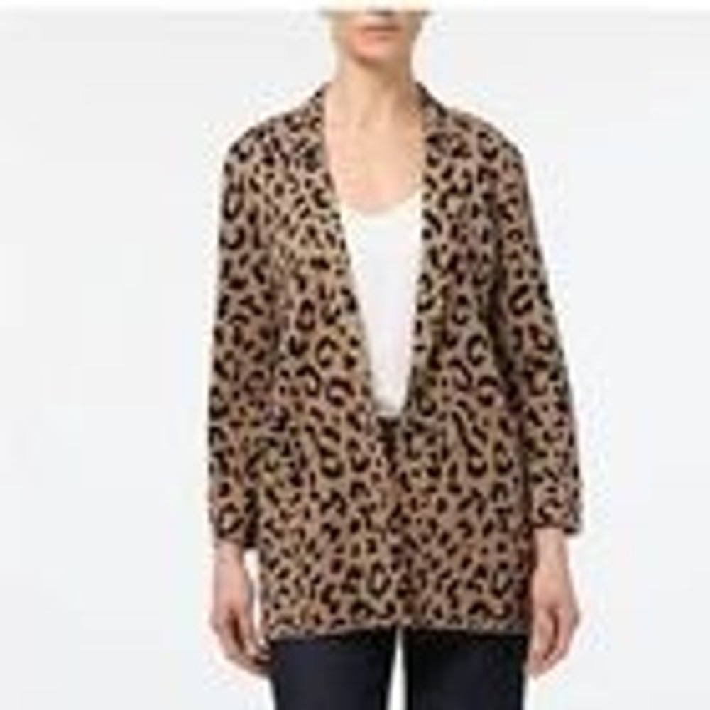 J Crew Leopard Print Sophie Sweater Blazer Women XXS Tan Open Front Merino Wool